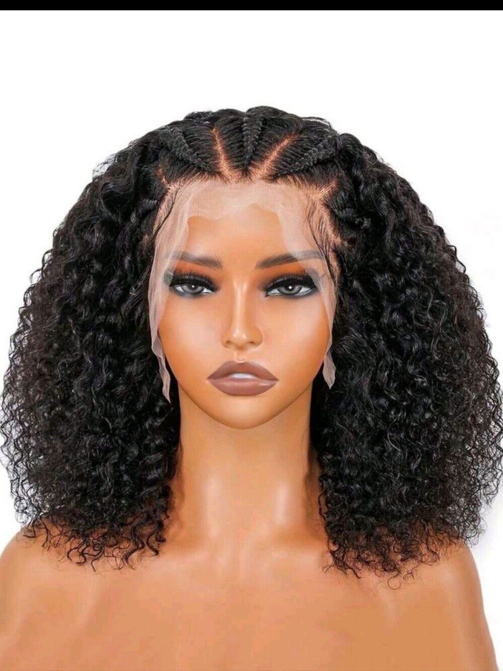 16 IN Lace Front Curly Bob Wig - Black  HUMAN HAIR